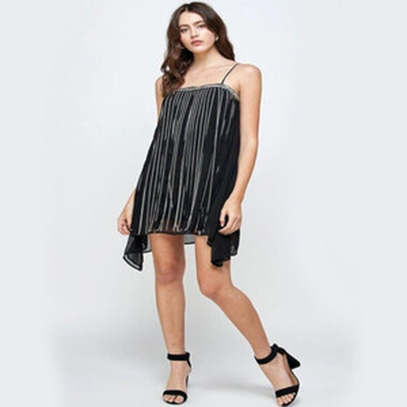 Mini Vestido Negro Vaporoso Tiras Met&aacute;licas Fie... image number null