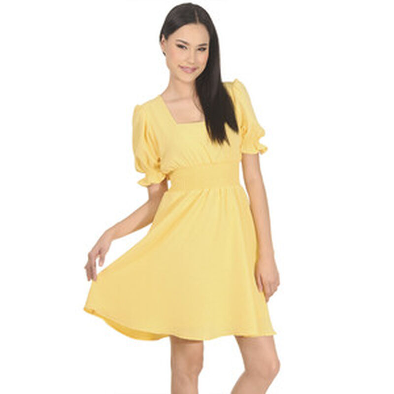 Vestido Liso Casual 3/4 Linea a con Smock Escot... image number null