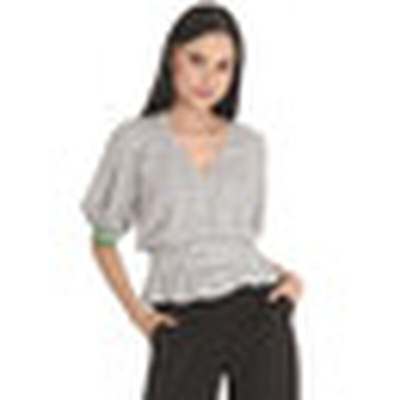 Blusa Escote en V con Smock Manga Corta Cuello ... image number null