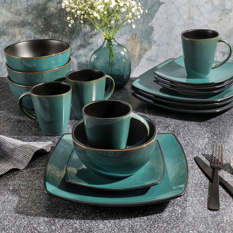 Vajilla Moderna Turquesa/Negro para 8 Personas ... image number null