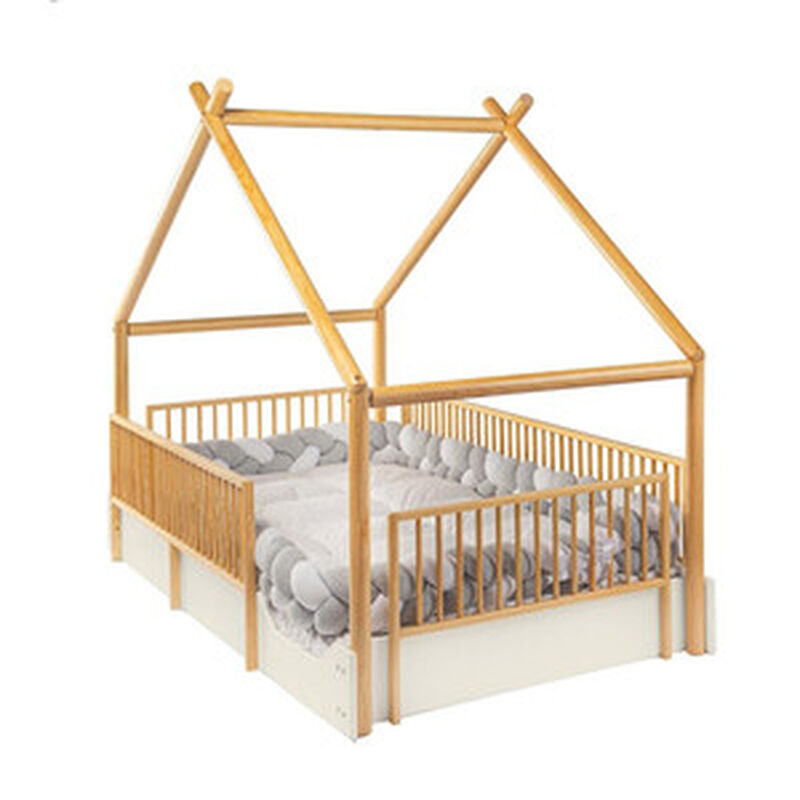 Cama Chalet Montessori de Madera con Barandales... image number null