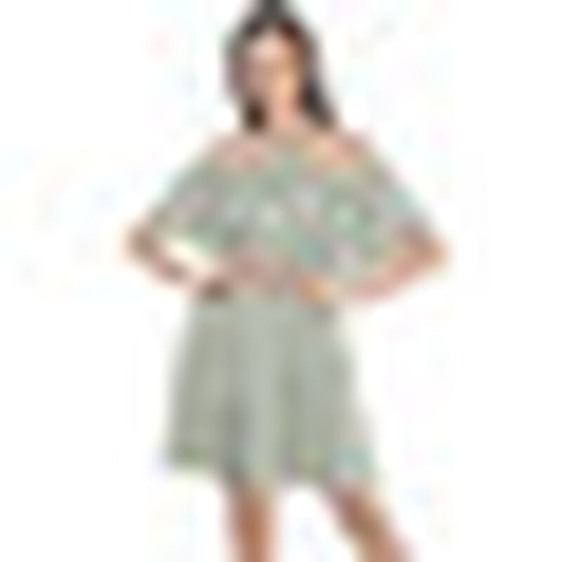 Vestido 3/4 Linea a Estampado Escote Bardot Man... image number null