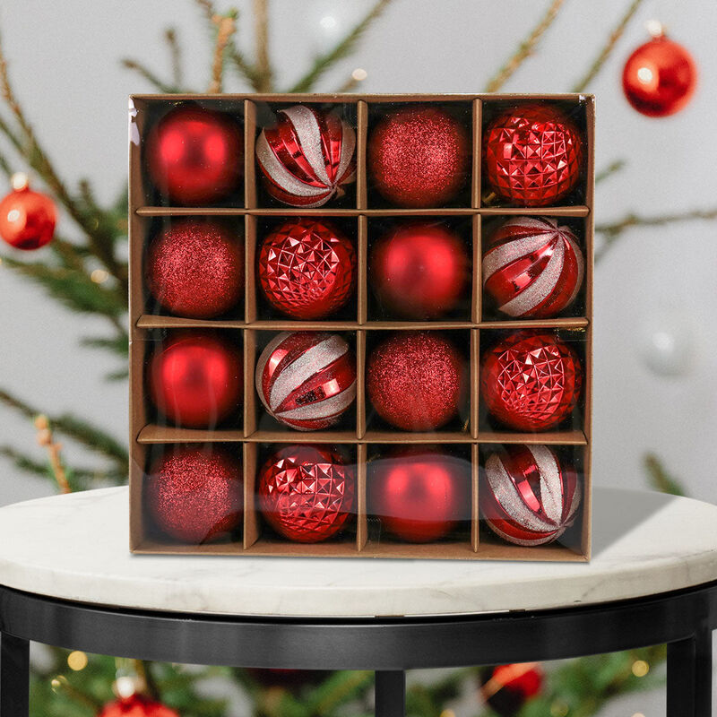Set Variado de Esferas Navide&ntilde;as 16 Pzas Rojo image number null