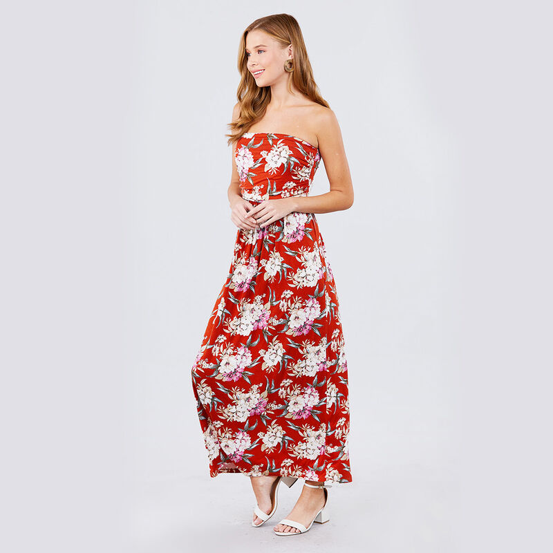 Vestido Floral Straples Largo Rojo Active USA T... image number null