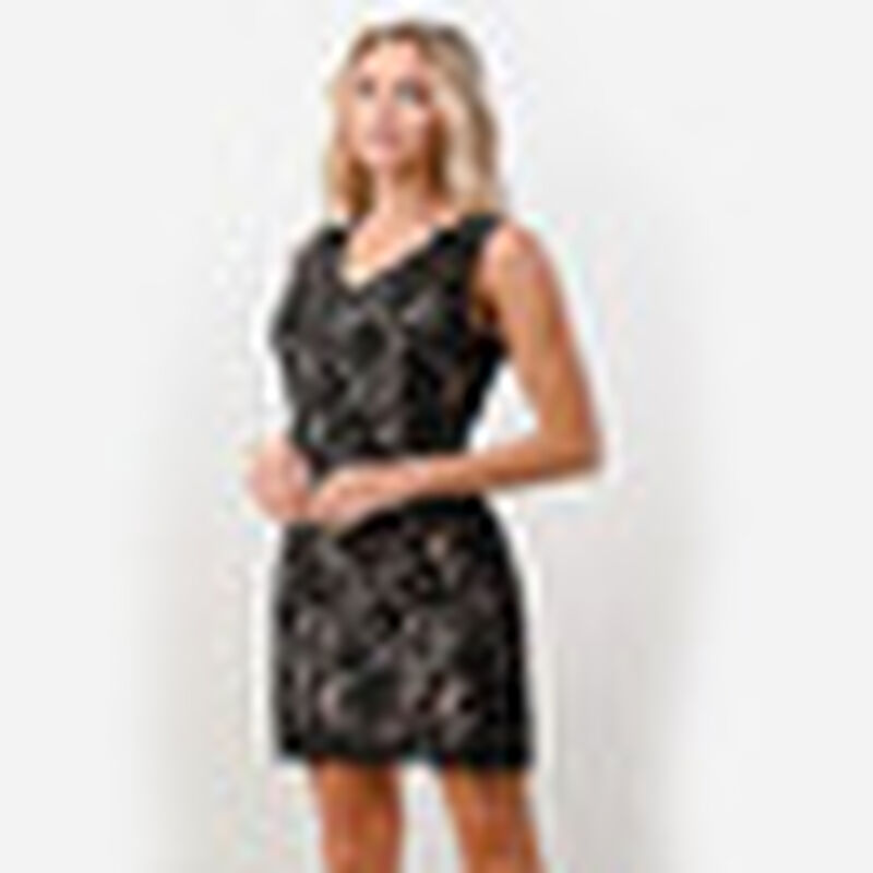 Mini Vestido De Encaje Negro Bicolor Con Escote... image number null