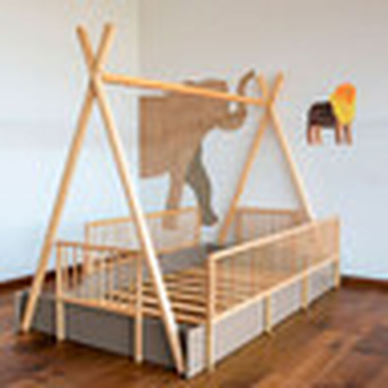 Cama Tipi Montessori de Madera con Barandales R... image number null
