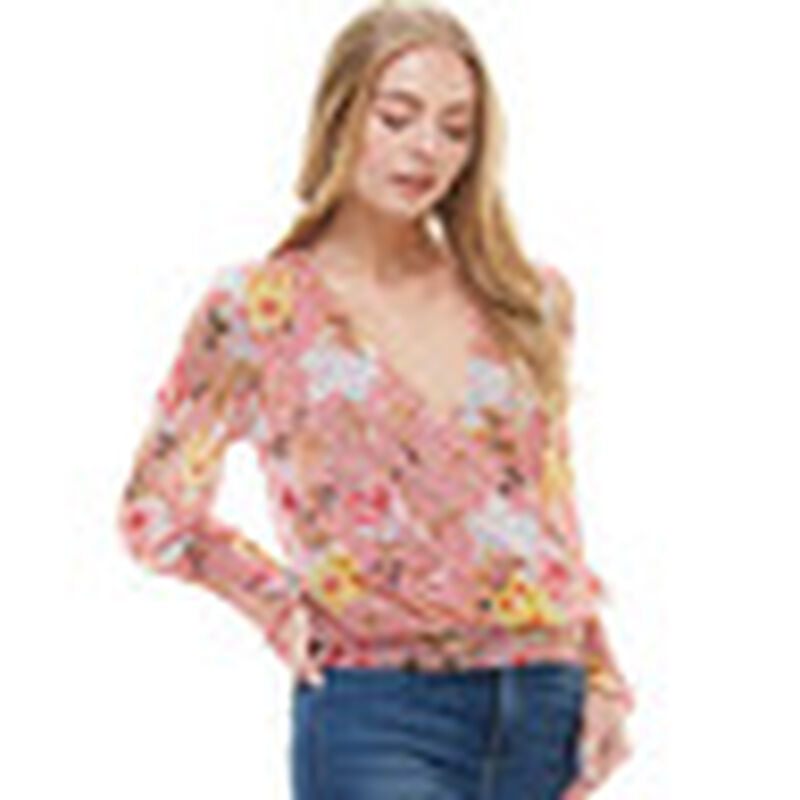 Blusa Ligera Rosa Floral Manga Fruncida Larga M... image number null
