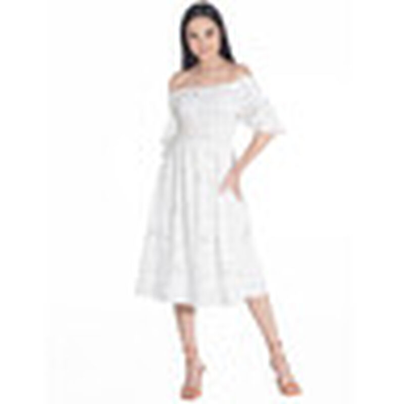 Vestido Linea a Midi con Smock Escote Bardot Ma... image number null