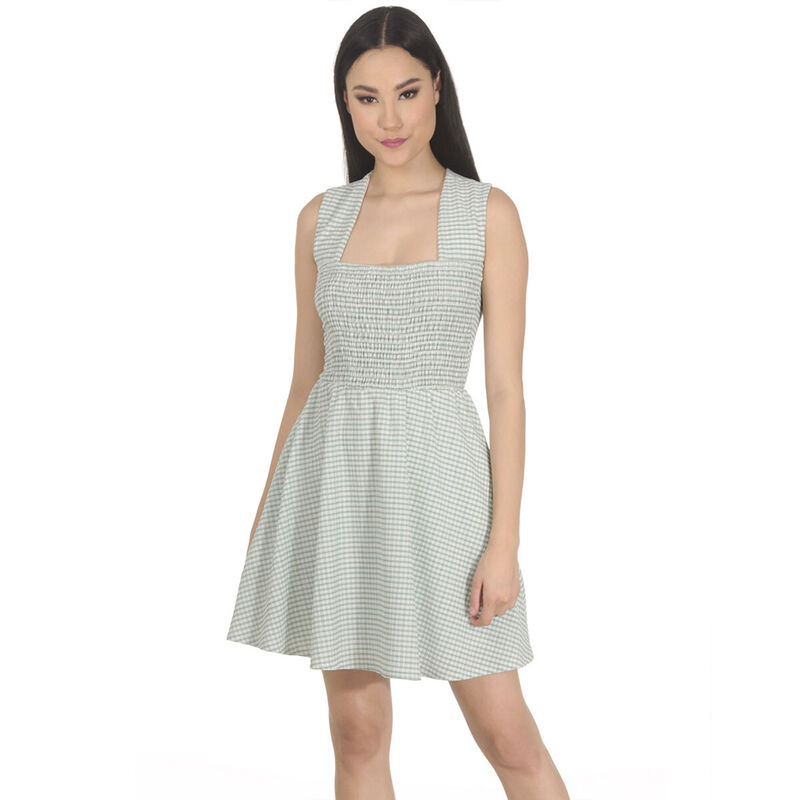 Vestido a Cuadros Semicircular Corto con Smock ... image number null