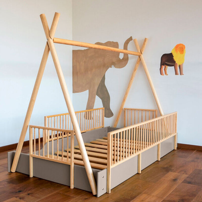Cama Tipi Montessori de Madera con Barandales R... image number null