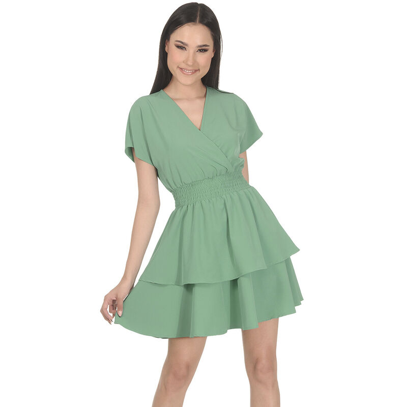 Vestido Semicircular Corto con Smock Escote en ... image number null