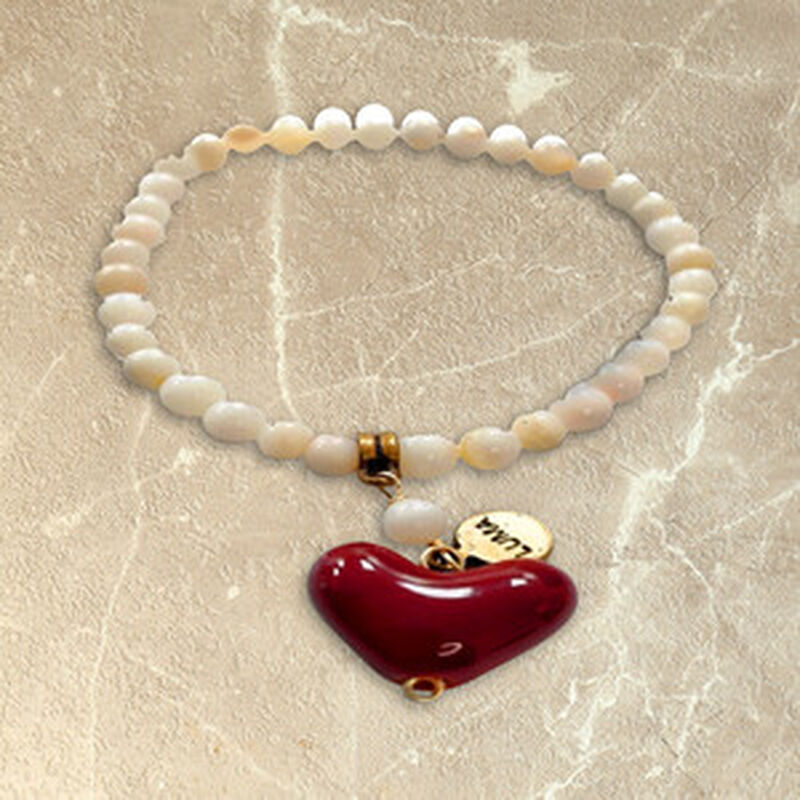 Pulsera Perlas Cultivadas Y Dije De Coraz&oacute;n Roj... image number null